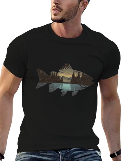 Nature Fish Graphic Black T-Shirt