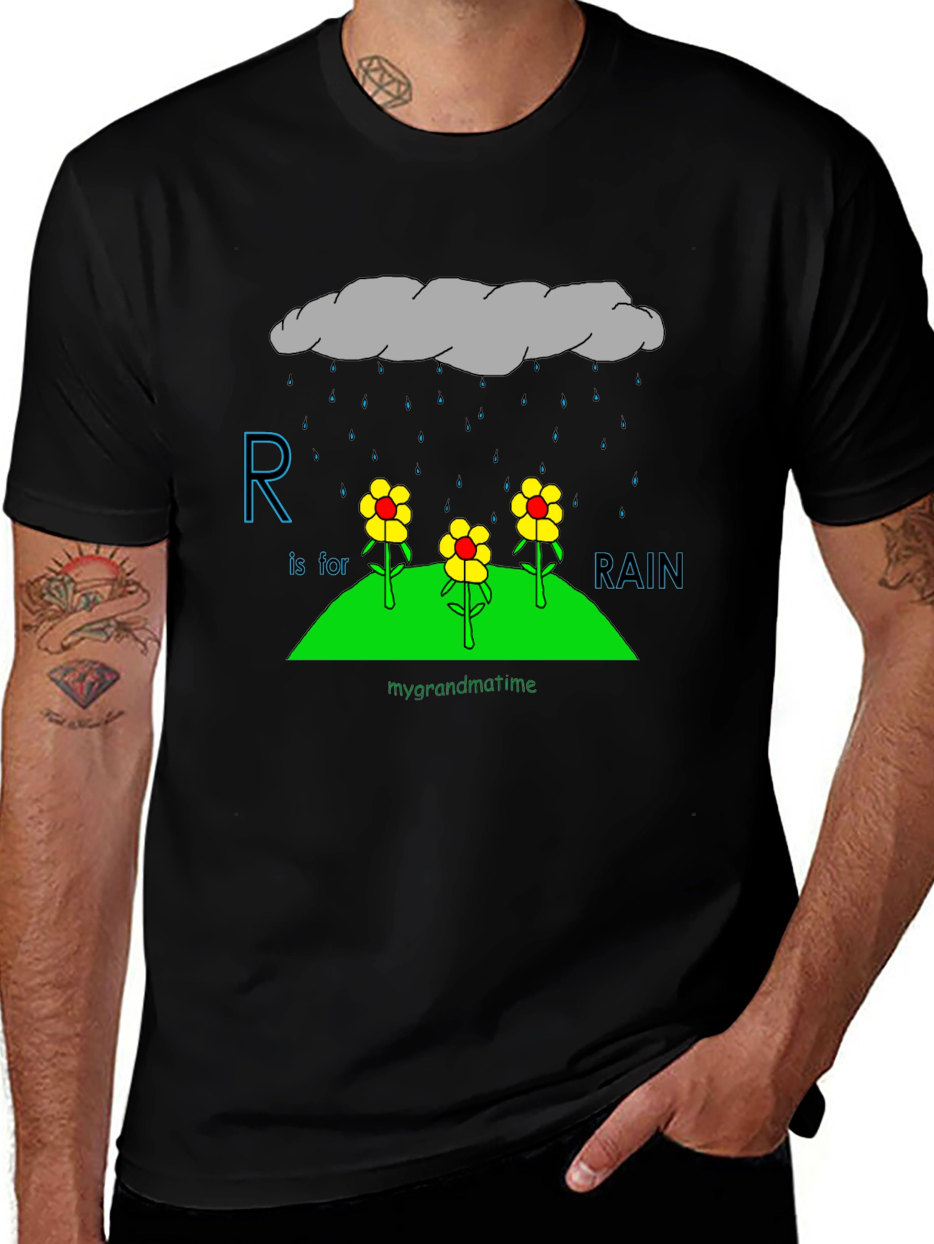 R is for Rain Black T-Shirt