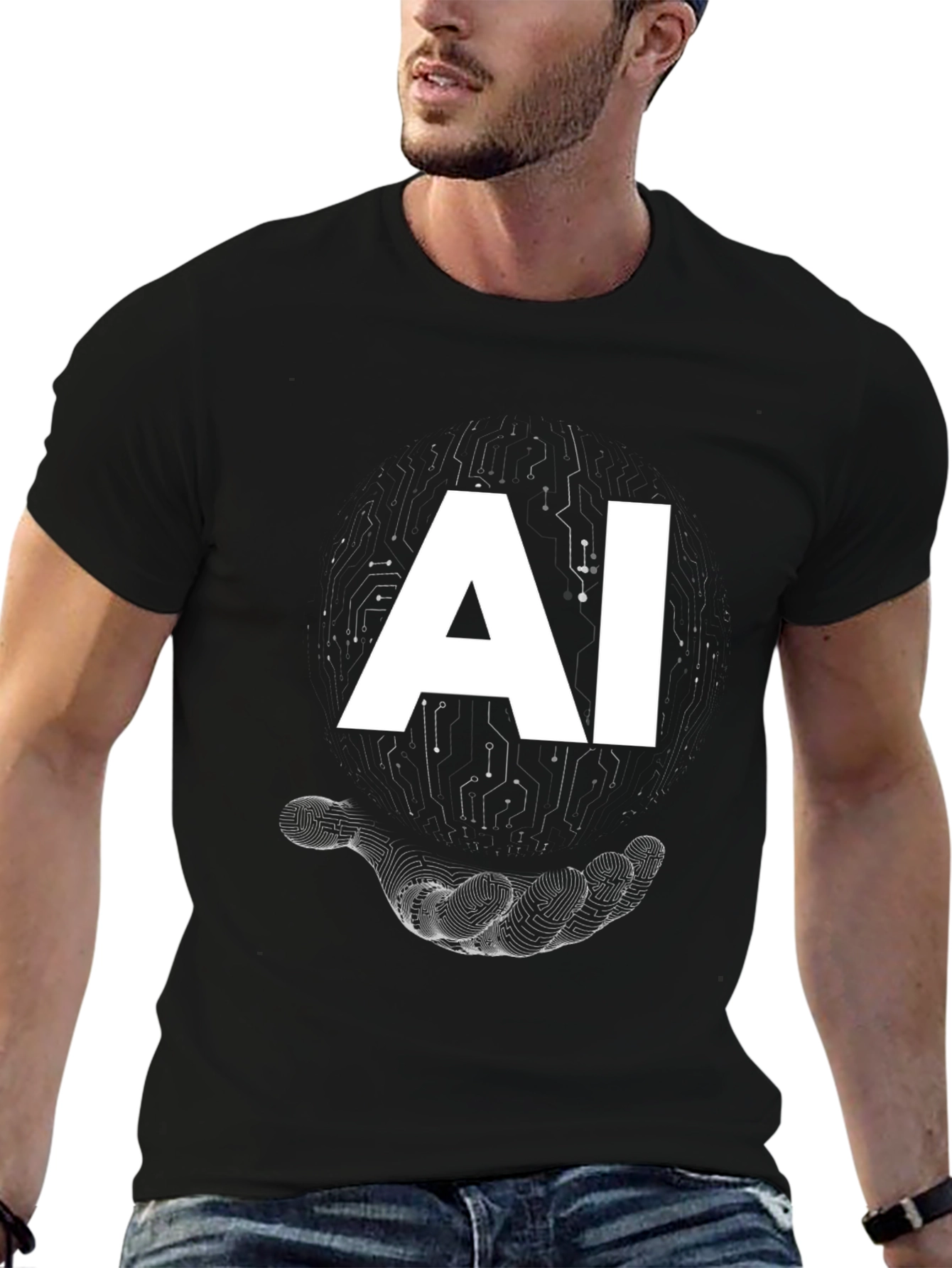 AI Circuit Hand Graphic T-Shirt - Modern Tech Style