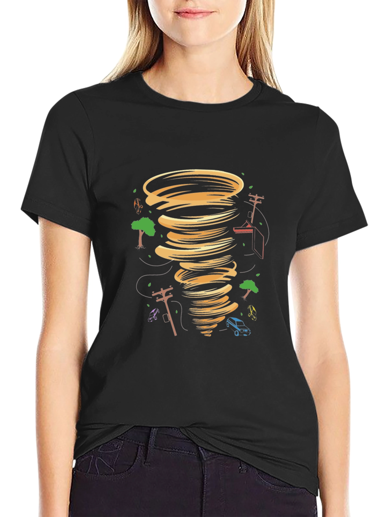 Tornado Graphic Tee - Black Cotton Blend T-Shirt