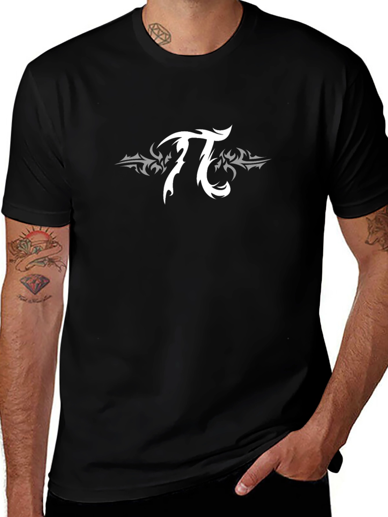 Tribal Pi Symbol Black T-Shirt