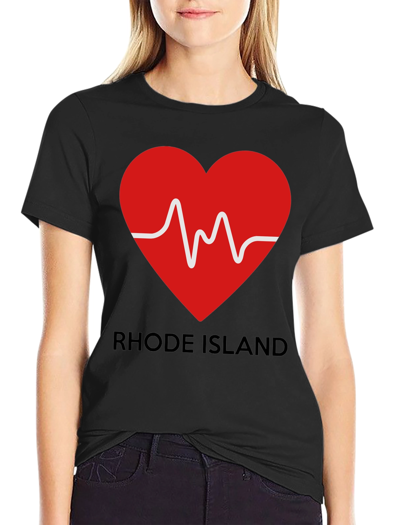 Rhode Island Heartbeat Graphic Tee - Black