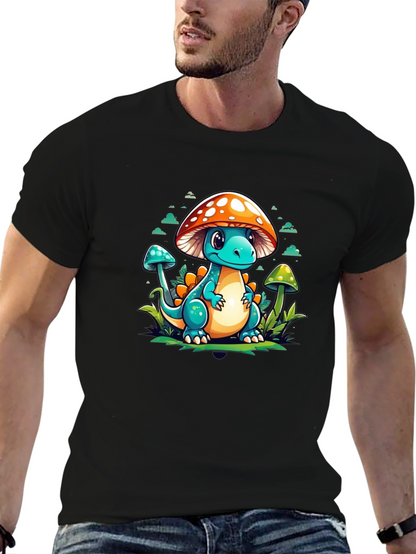 Mushroom Dino Graphic Tee - Cute Cartoon T-Shirt