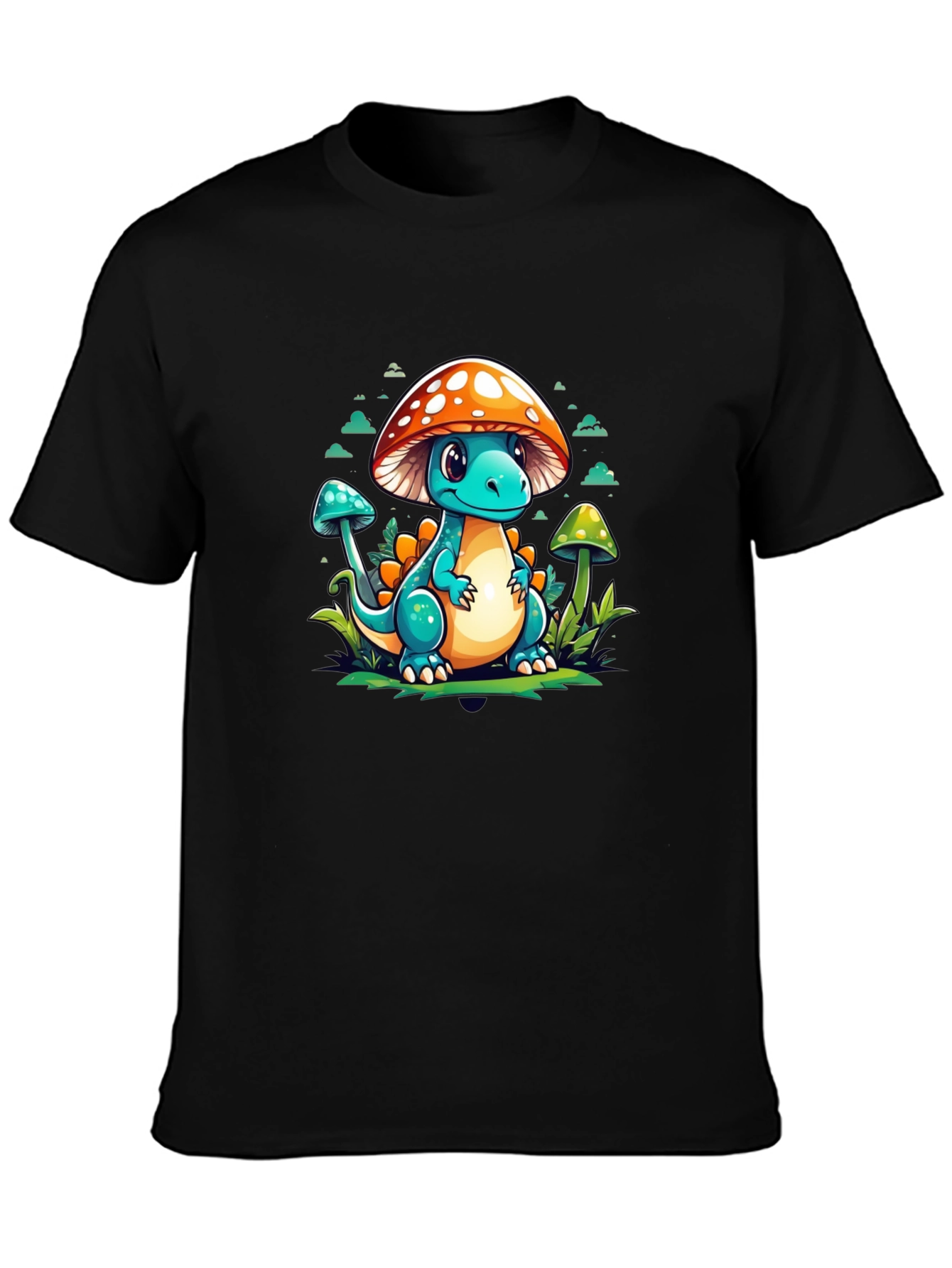 Mushroom Dino Graphic Tee - Cute Cartoon T-Shirt