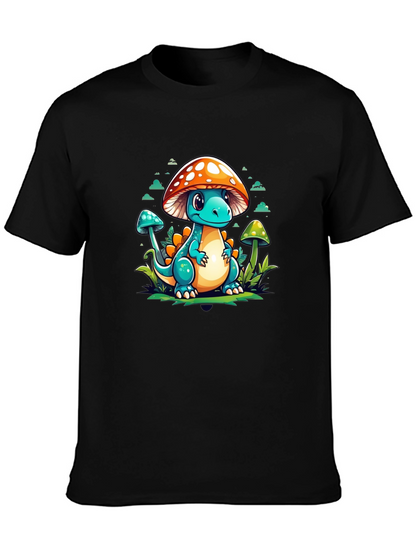 Mushroom Dino Graphic Tee - Cute Cartoon T-Shirt