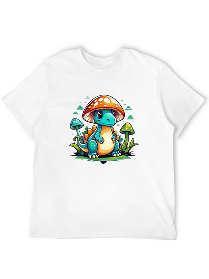 Mushroom Dino Graphic Tee - Cute Cartoon T-Shirt