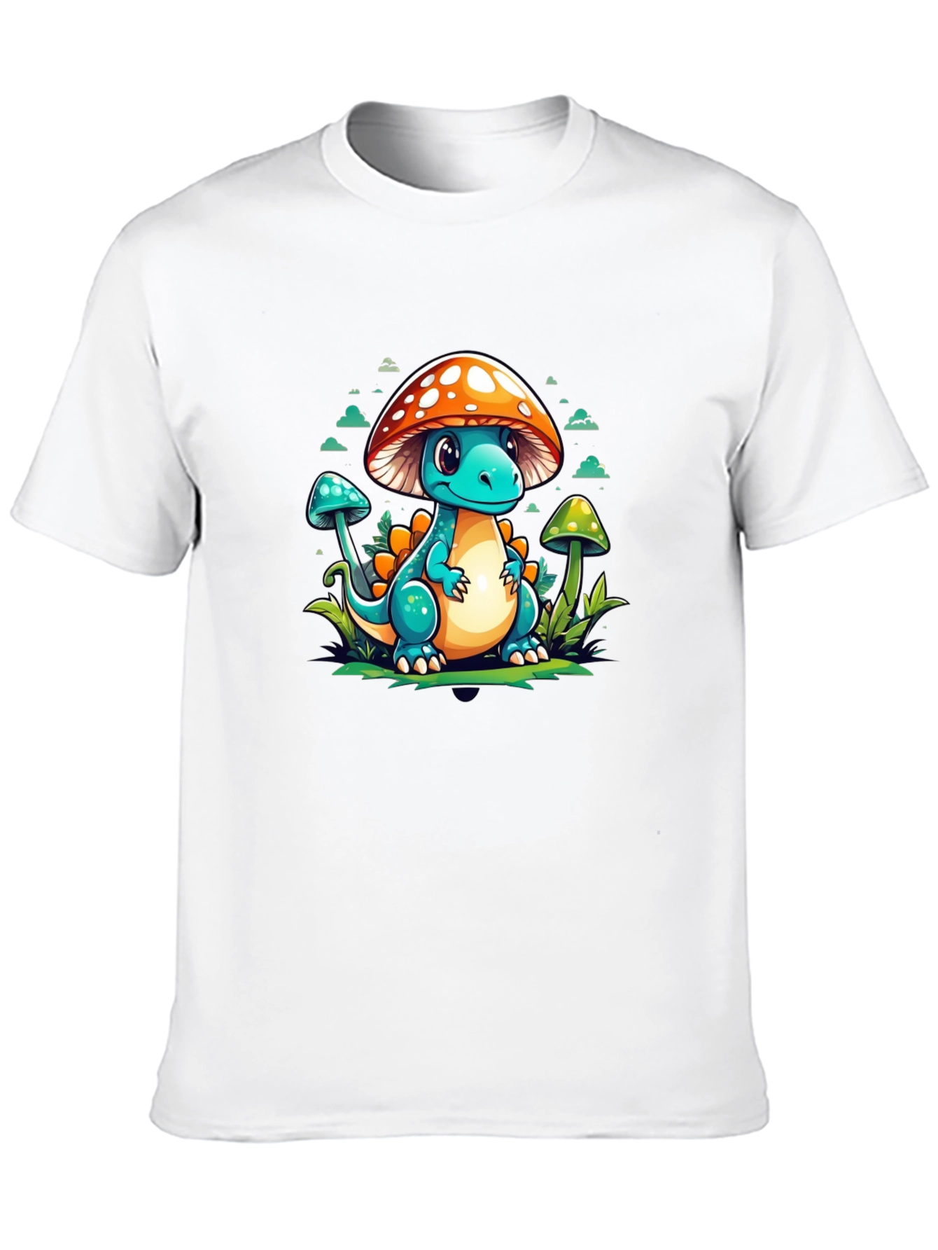 Mushroom Dino Graphic Tee - Cute Cartoon T-Shirt