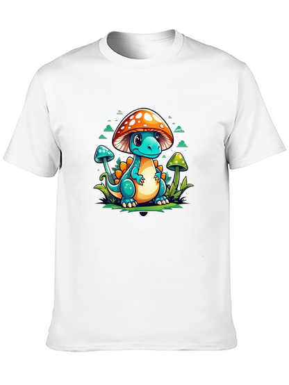 Mushroom Dino Graphic Tee - Cute Cartoon T-Shirt