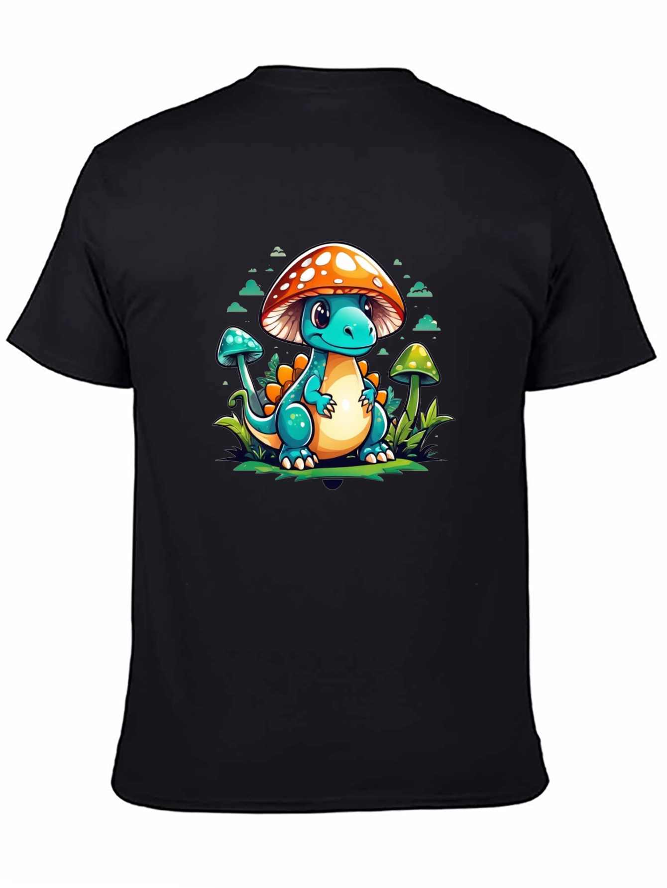 Mushroom Dino Graphic Tee - Cute Cartoon T-Shirt
