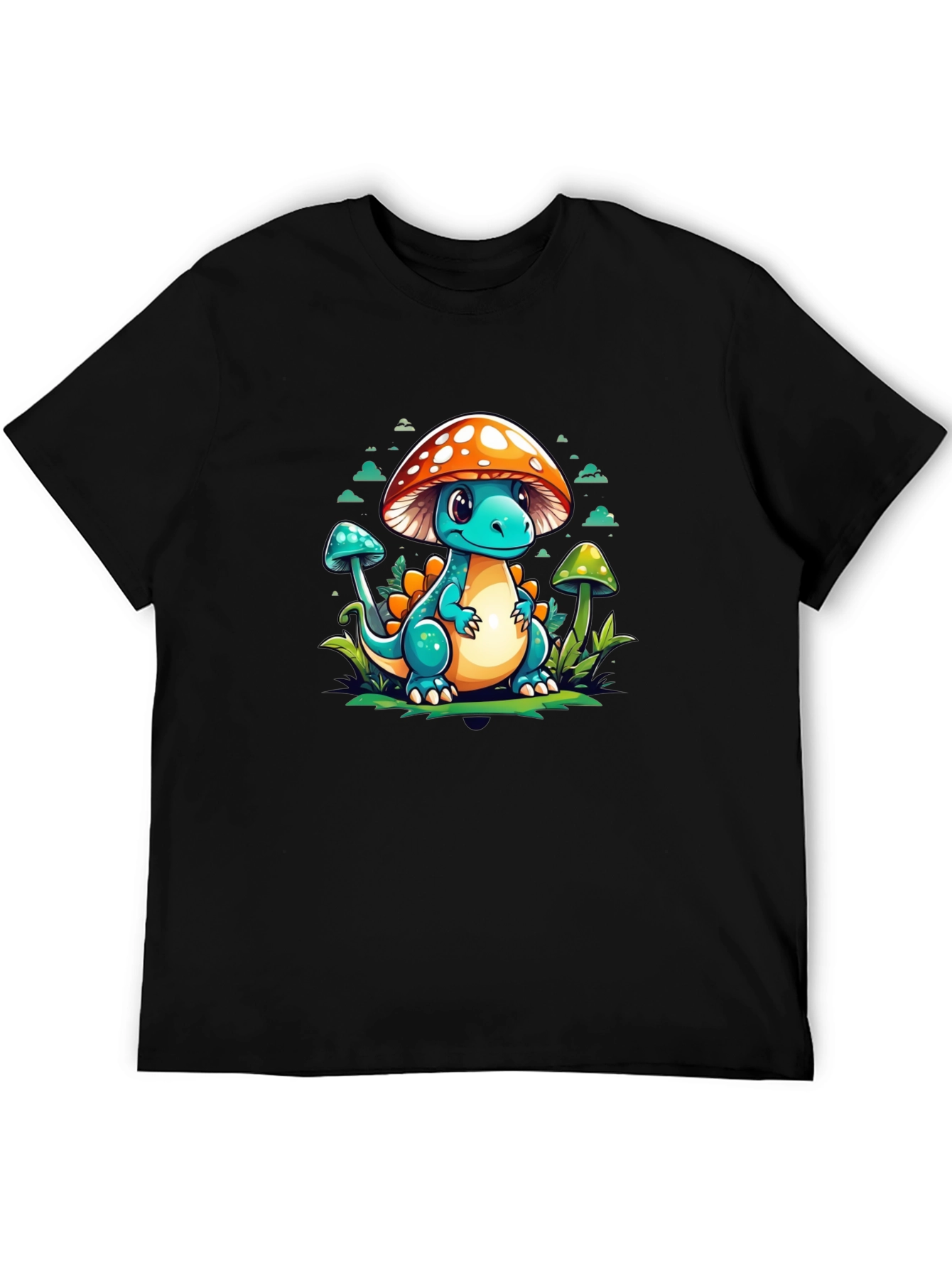 Mushroom Dino Graphic Tee - Cute Cartoon T-Shirt