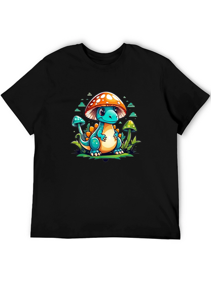 Mushroom Dino Graphic Tee - Cute Cartoon T-Shirt