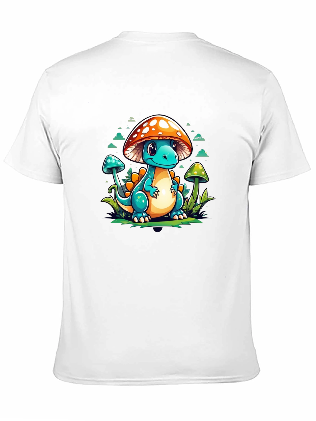 Mushroom Dino Graphic Tee - Cute Cartoon T-Shirt