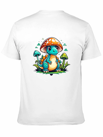 Mushroom Dino Graphic Tee - Cute Cartoon T-Shirt