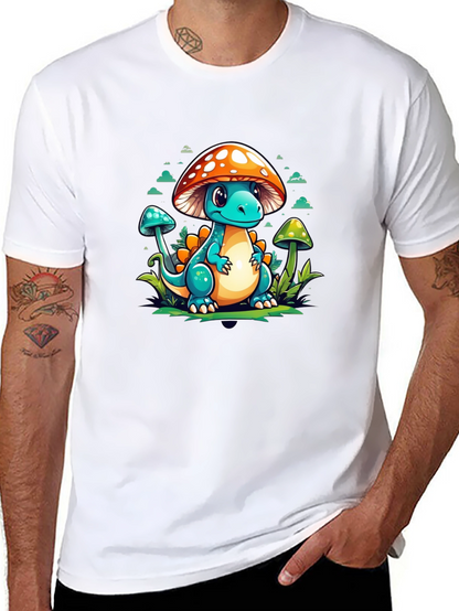 Mushroom Dino Graphic Tee - Cute Cartoon T-Shirt