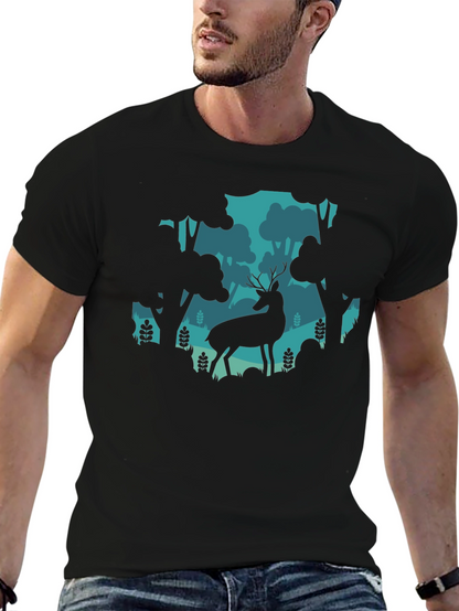 Deer in Forest Graphic Tee - Black