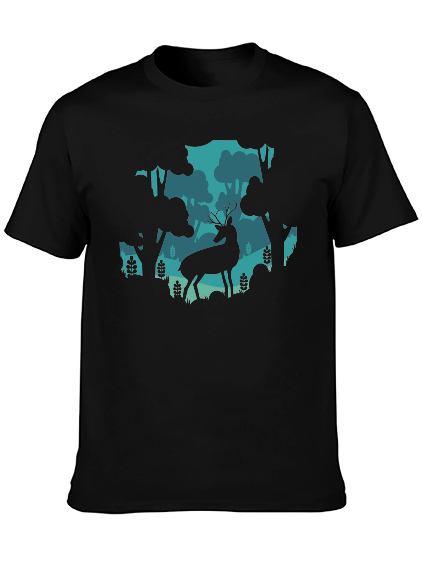 Deer in Forest Graphic Tee - Black