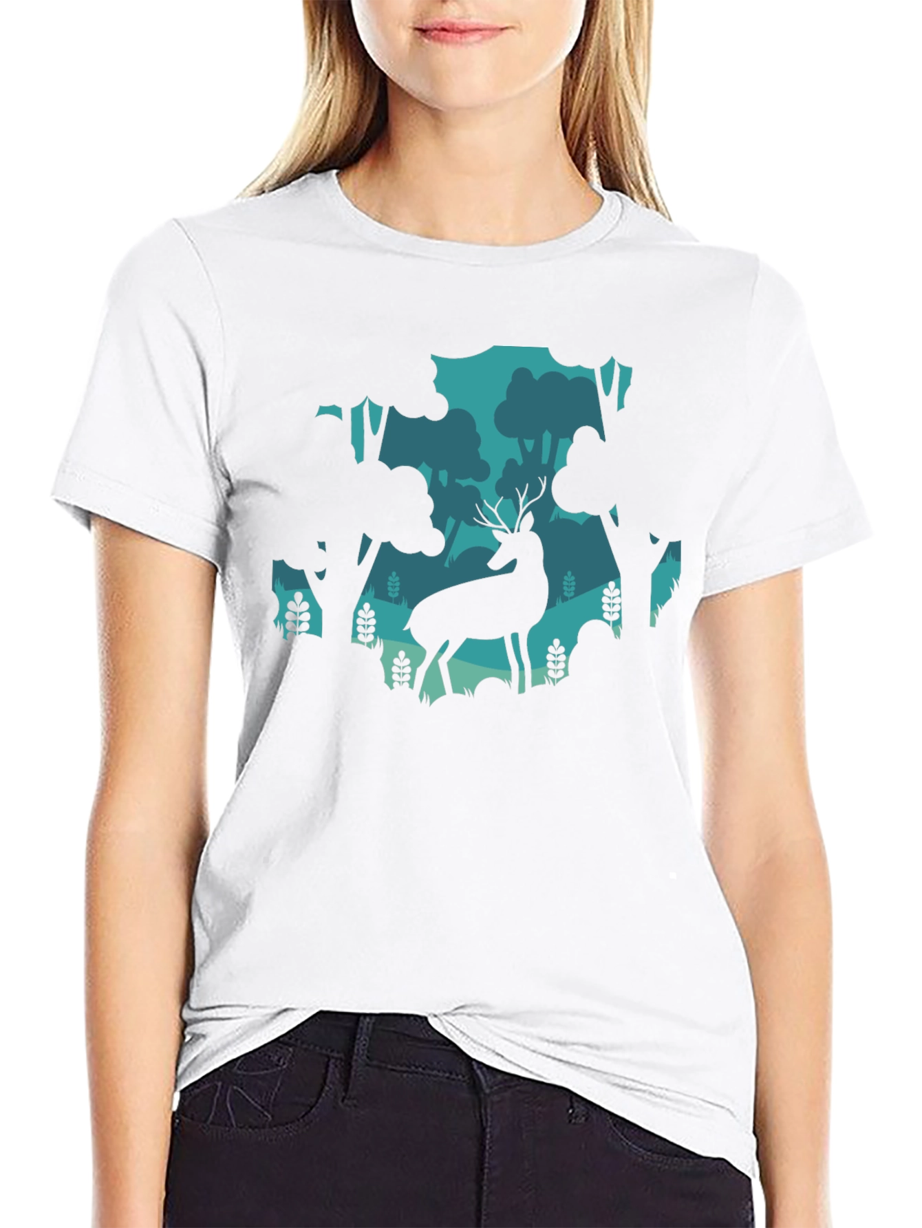 Deer in Forest Graphic Tee - Black