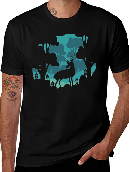 Deer in Forest Graphic Tee - Black