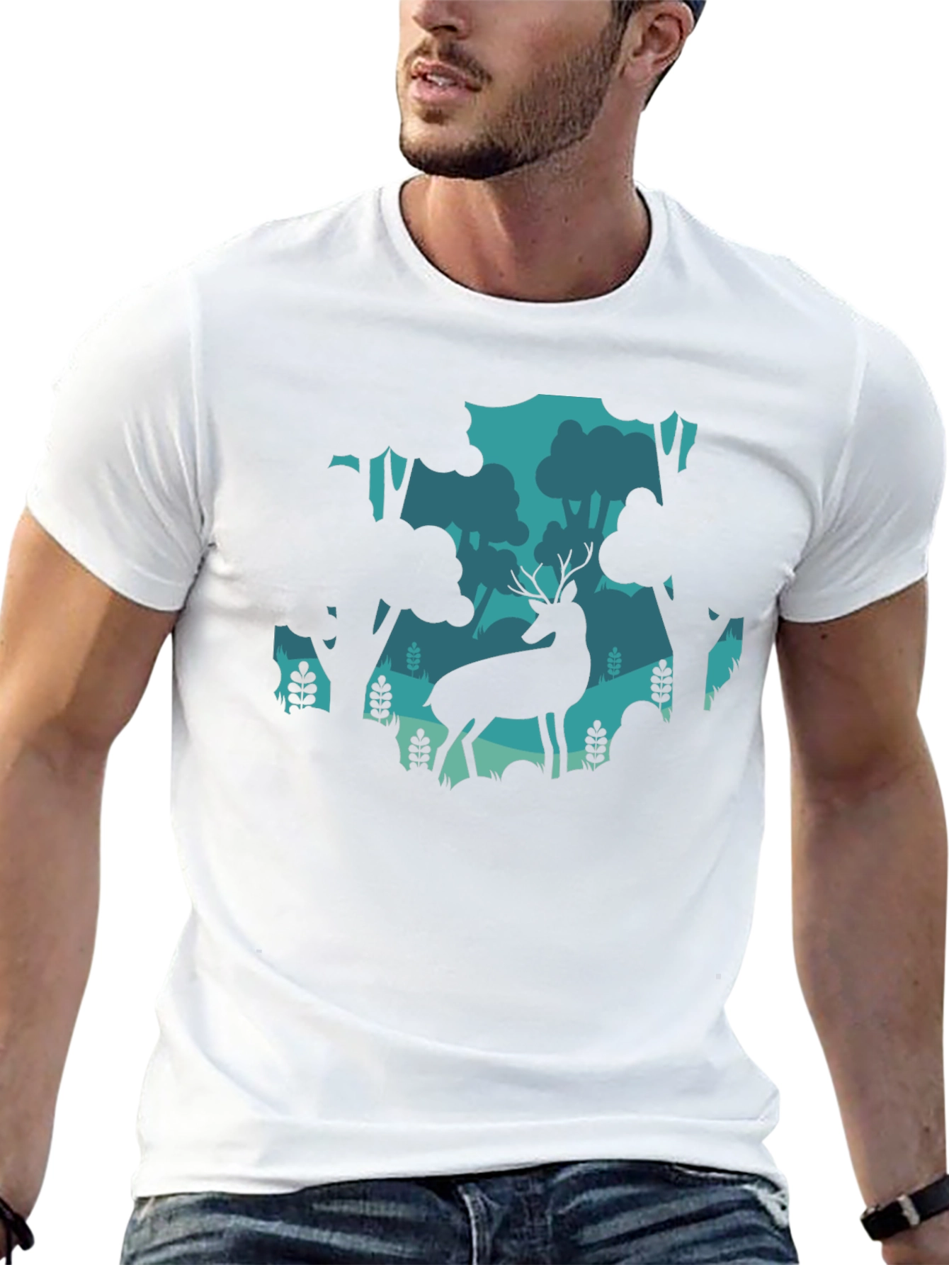Deer in Forest Graphic Tee - Black