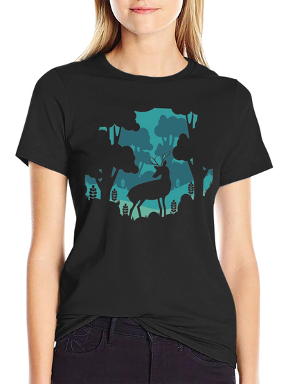 Deer in Forest Graphic Tee - Black
