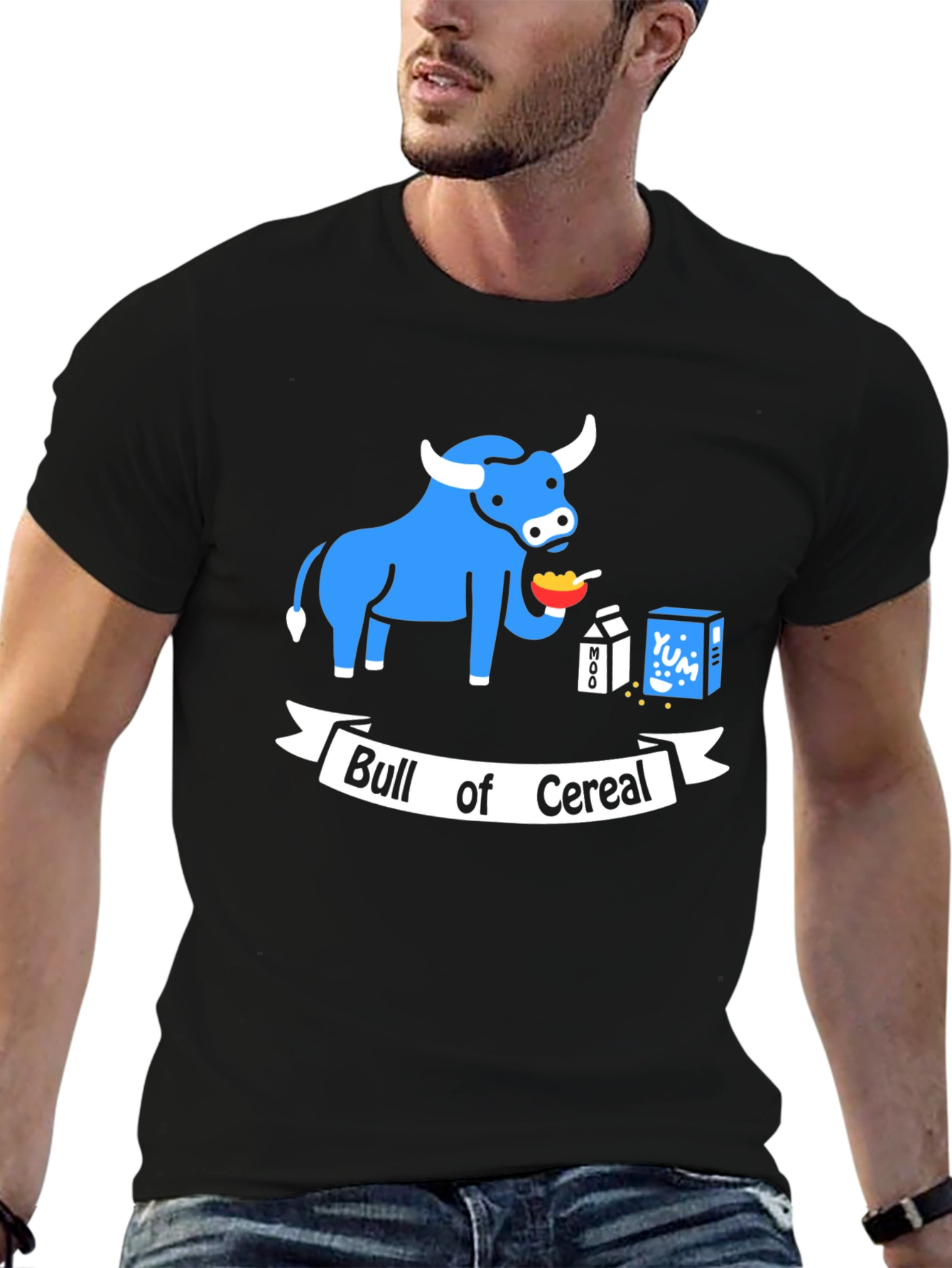 Bull of Cereal T-Shirt: Funny Cartoon Graphic Tee