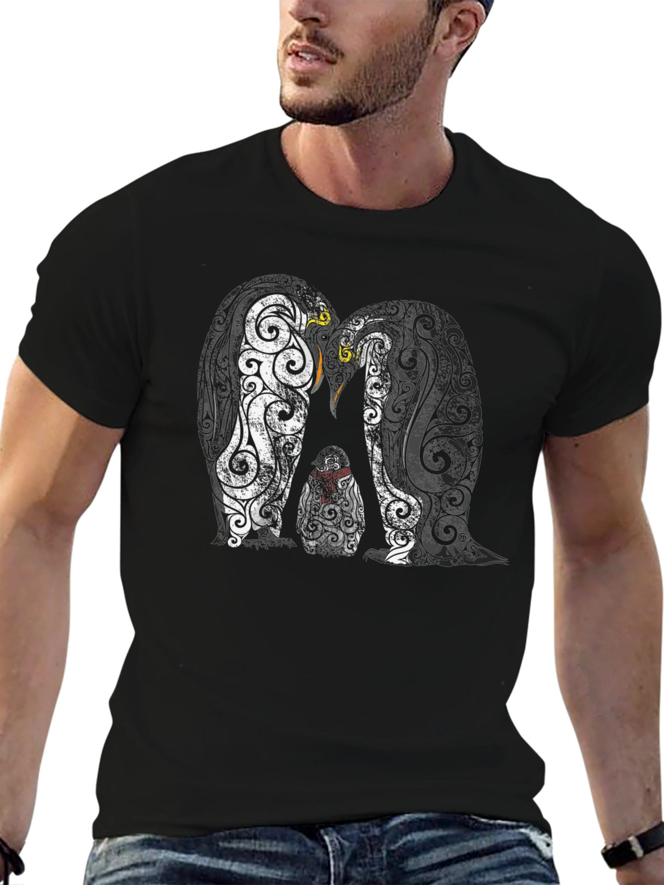 Penguin Family Graphic Tee - Black