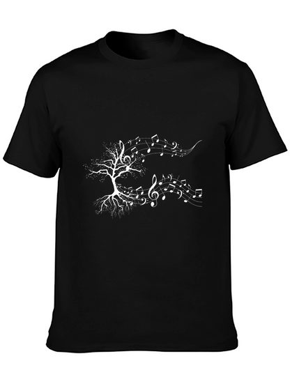 Music Tree Graphic Tee - Black Cotton Casual T-Shirt