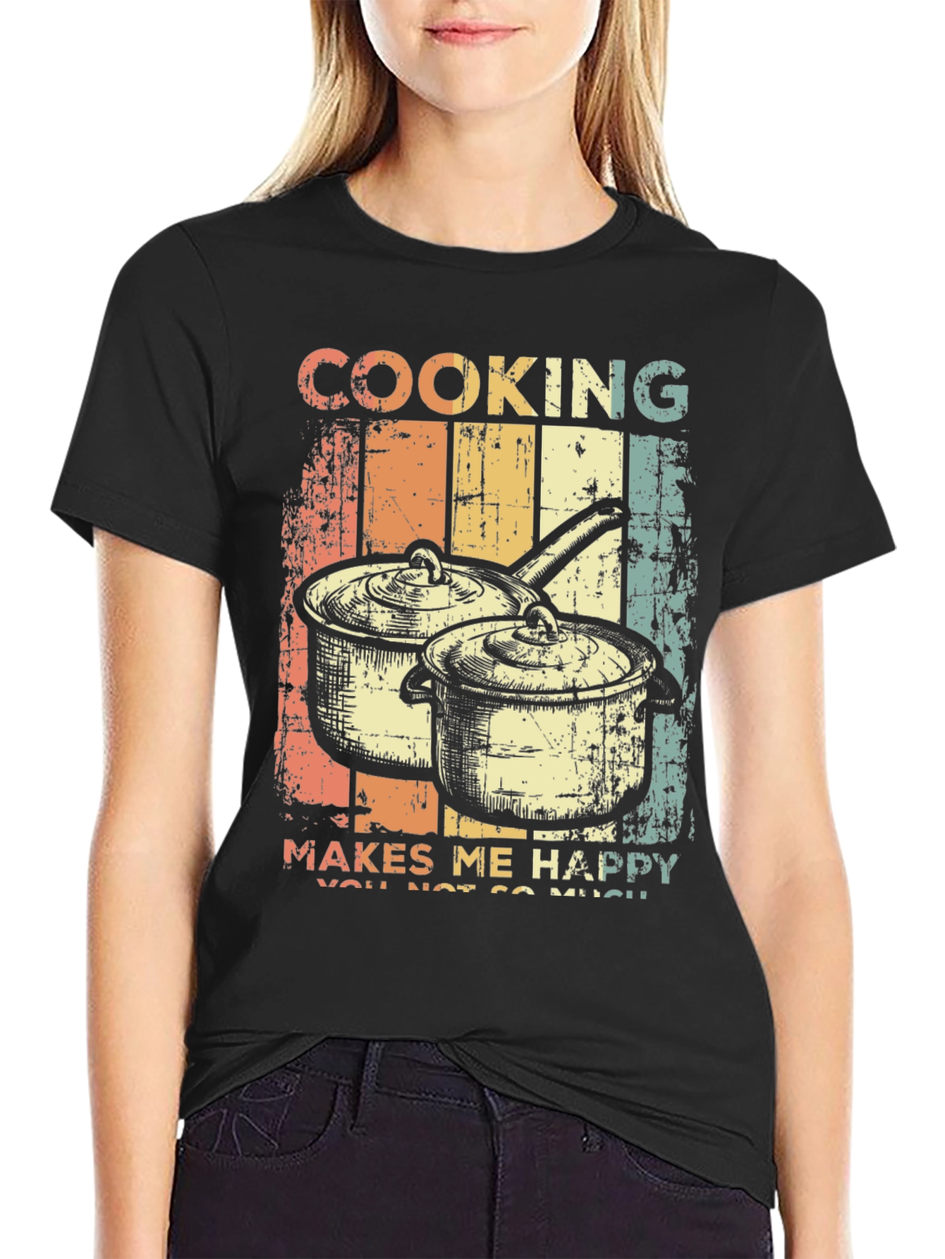 Cooking Makes Me Happy Retro T-Shirt