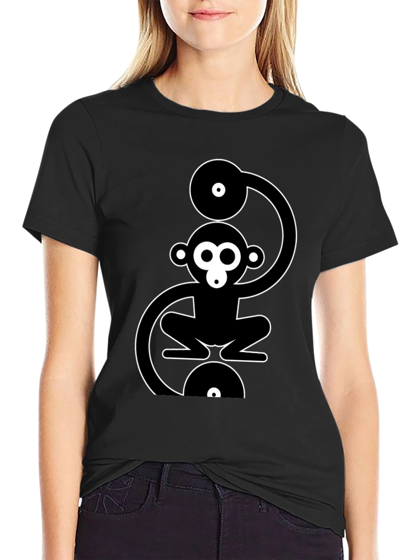 Monkey DJ Graphic T-Shirt - Black Cotton Crew Neck