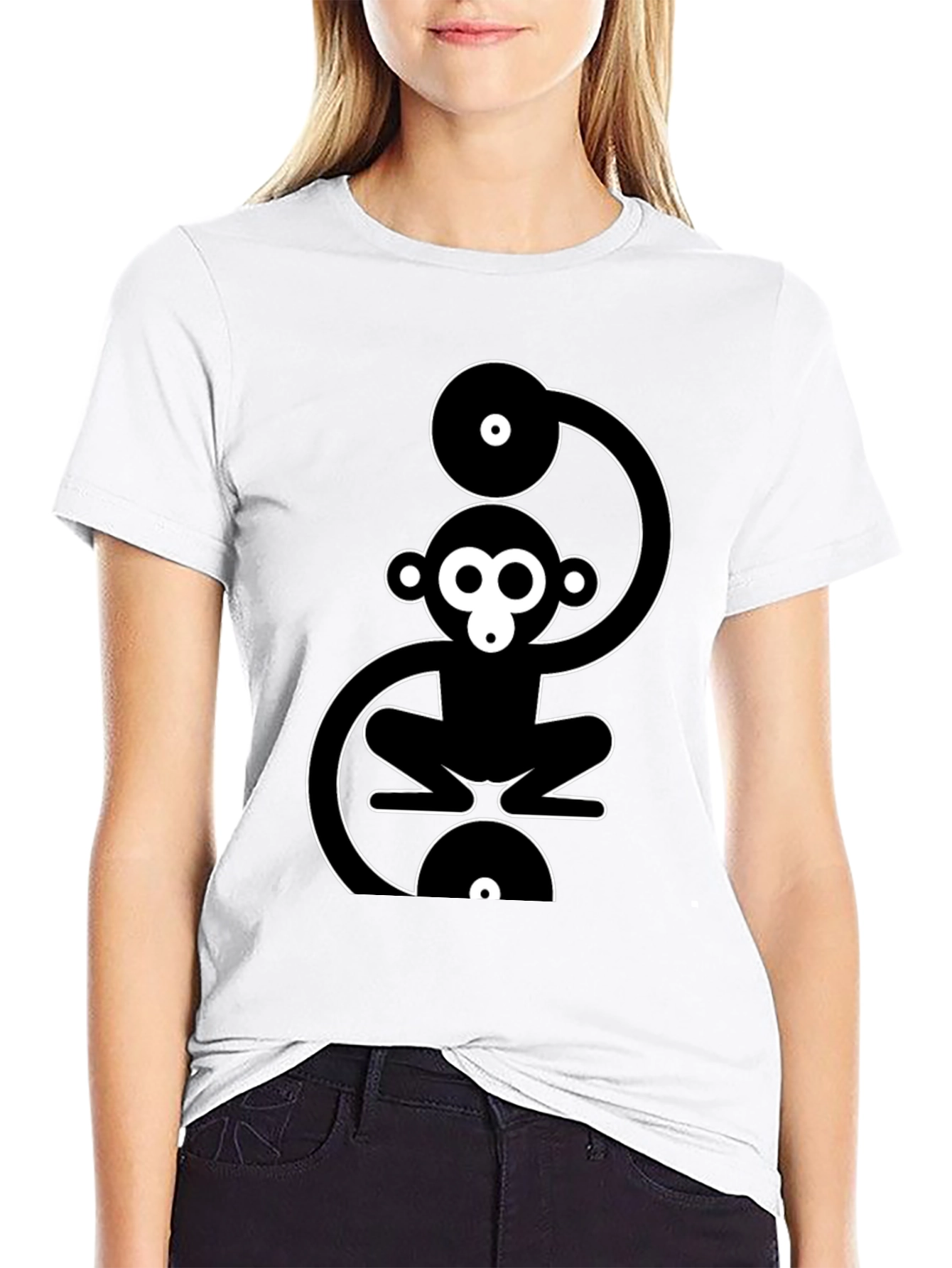 Monkey DJ Graphic T-Shirt - Black Cotton Crew Neck