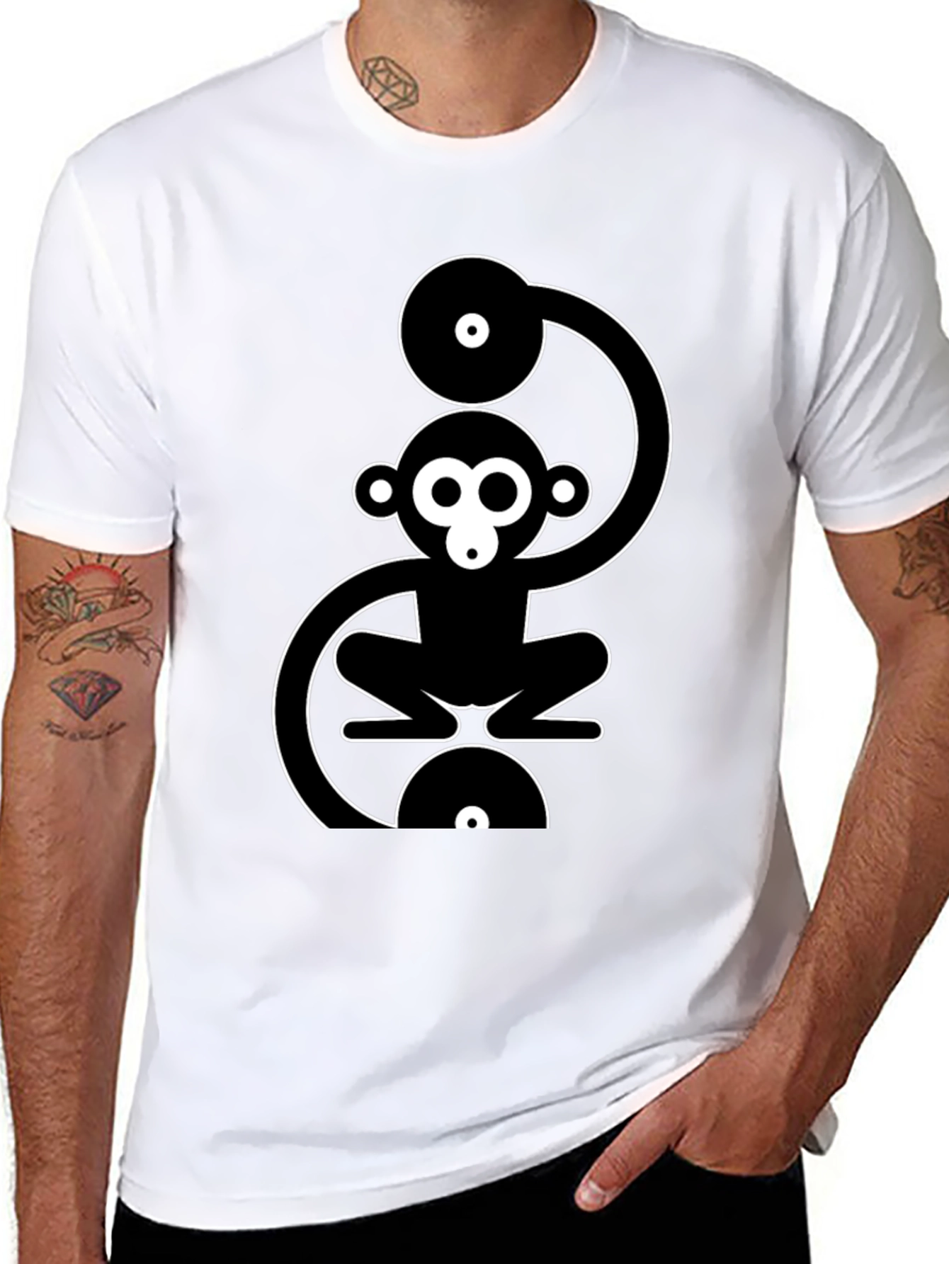 Monkey DJ Graphic T-Shirt - Black Cotton Crew Neck