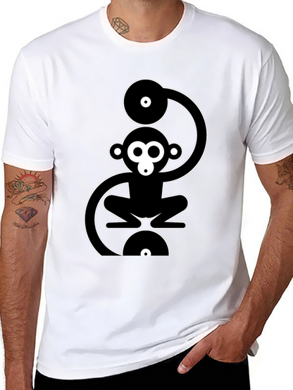 Monkey DJ Graphic T-Shirt - Black Cotton Crew Neck
