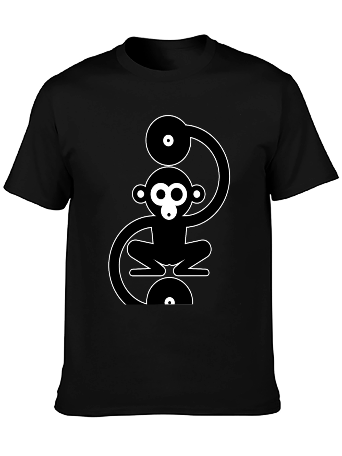Monkey DJ Graphic T-Shirt - Black Cotton Crew Neck