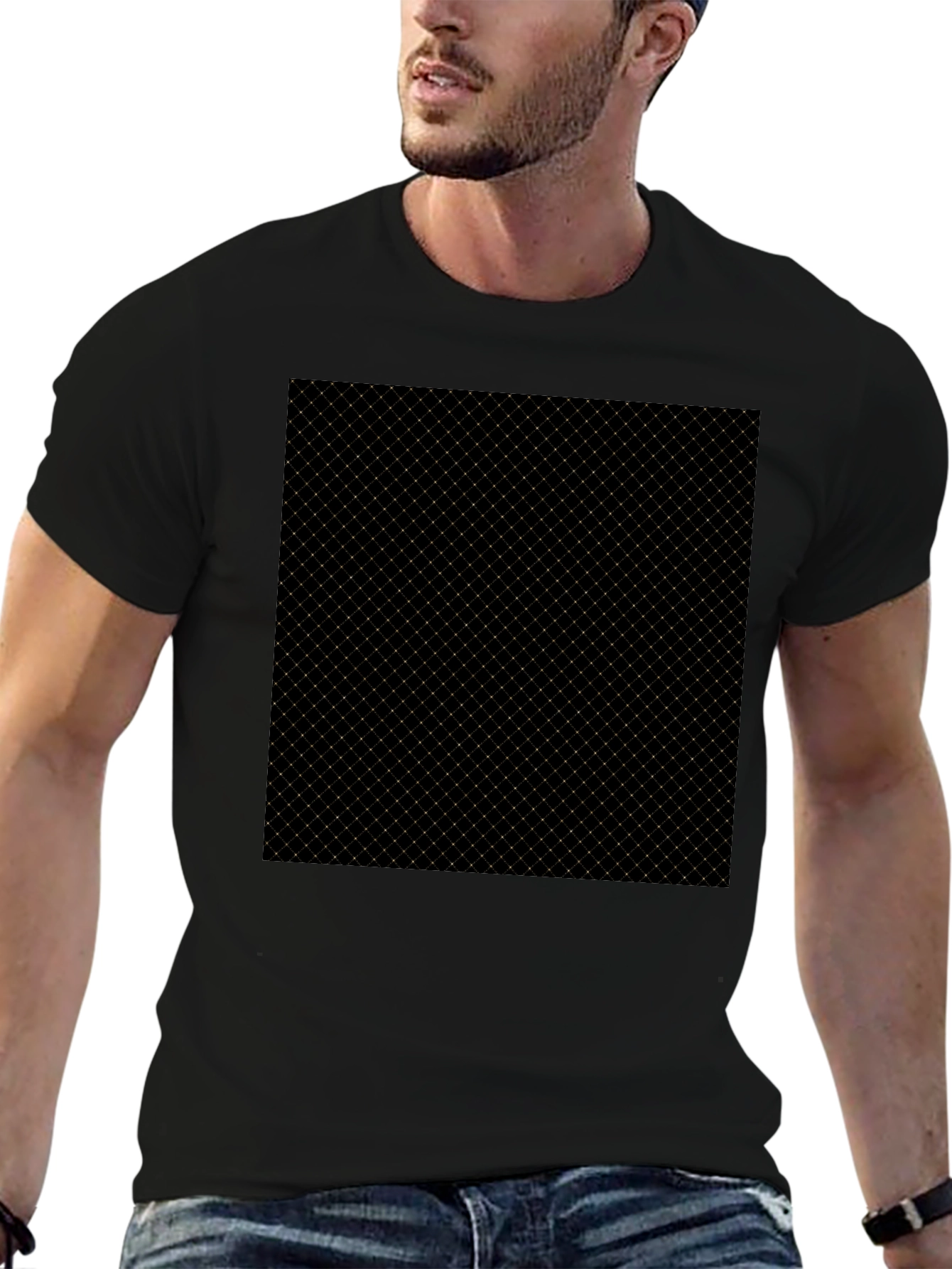 Modern Black Tee - Geometric Grid Pattern