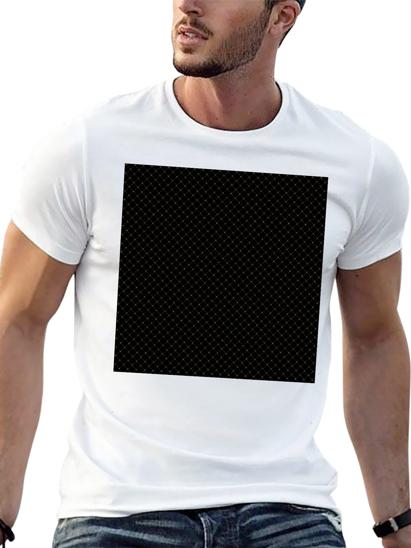 Modern Black Tee - Geometric Grid Pattern