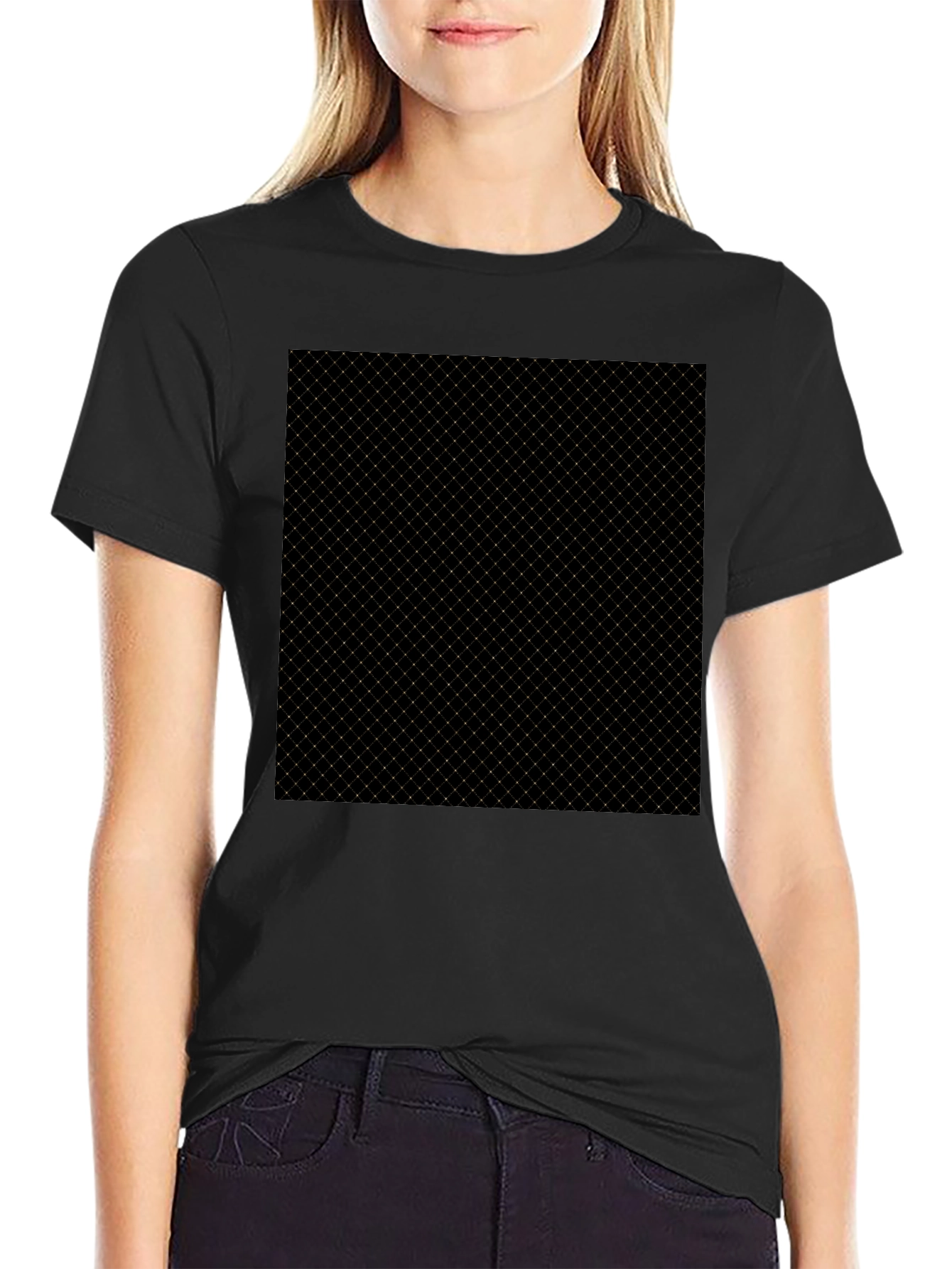 Modern Black Tee - Geometric Grid Pattern