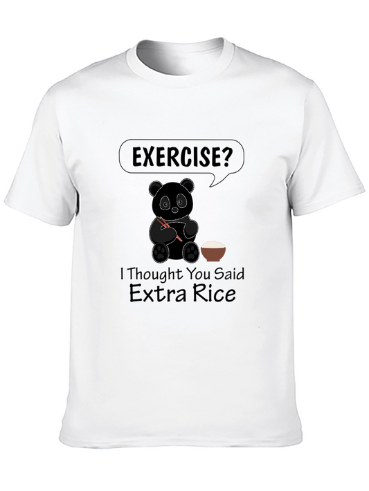 Funny Panda Exercise? Extra Rice Black Graphic T-Shirt