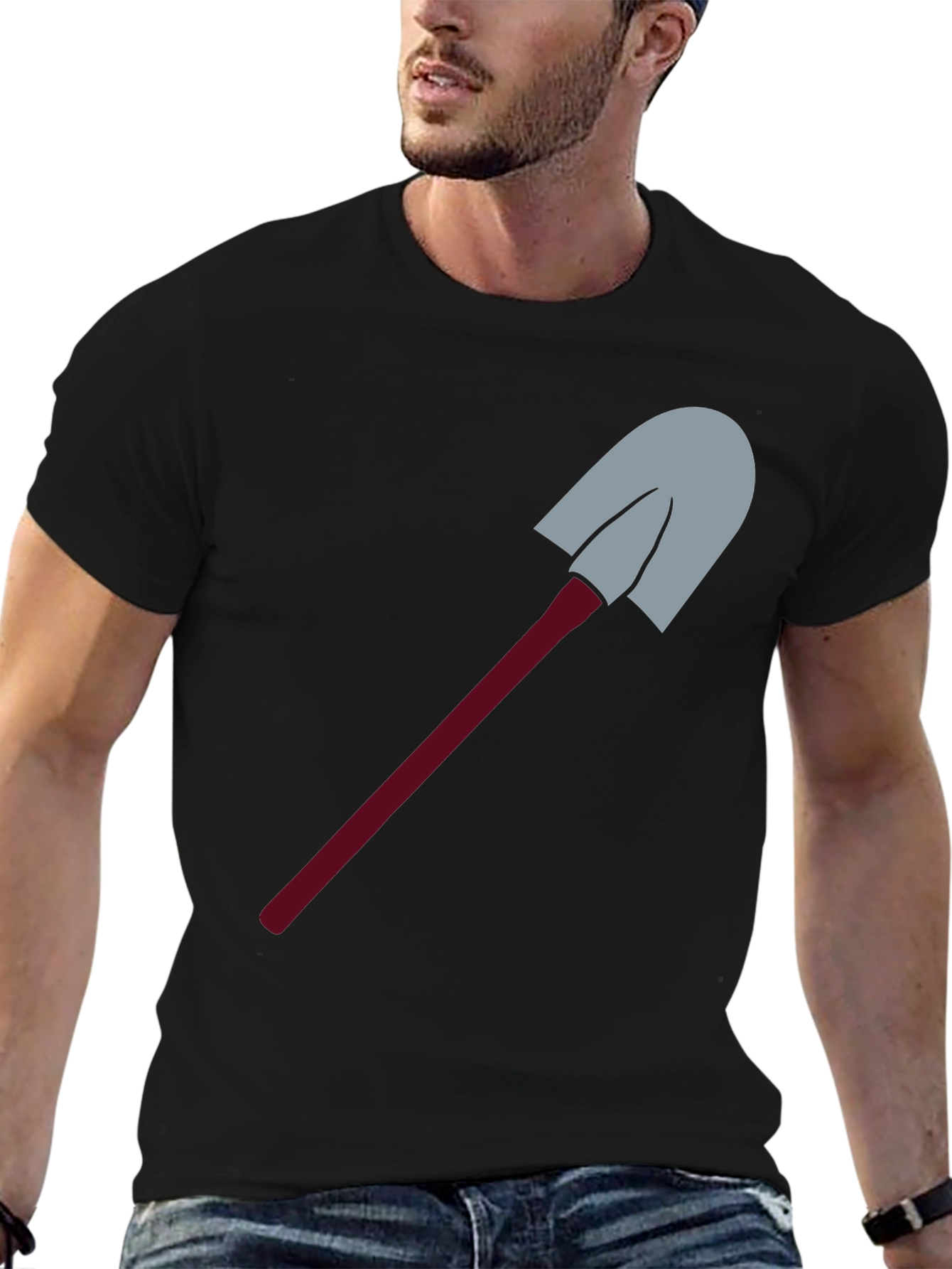 Novelty Shovel Graphic Tee - Black Cotton Blend