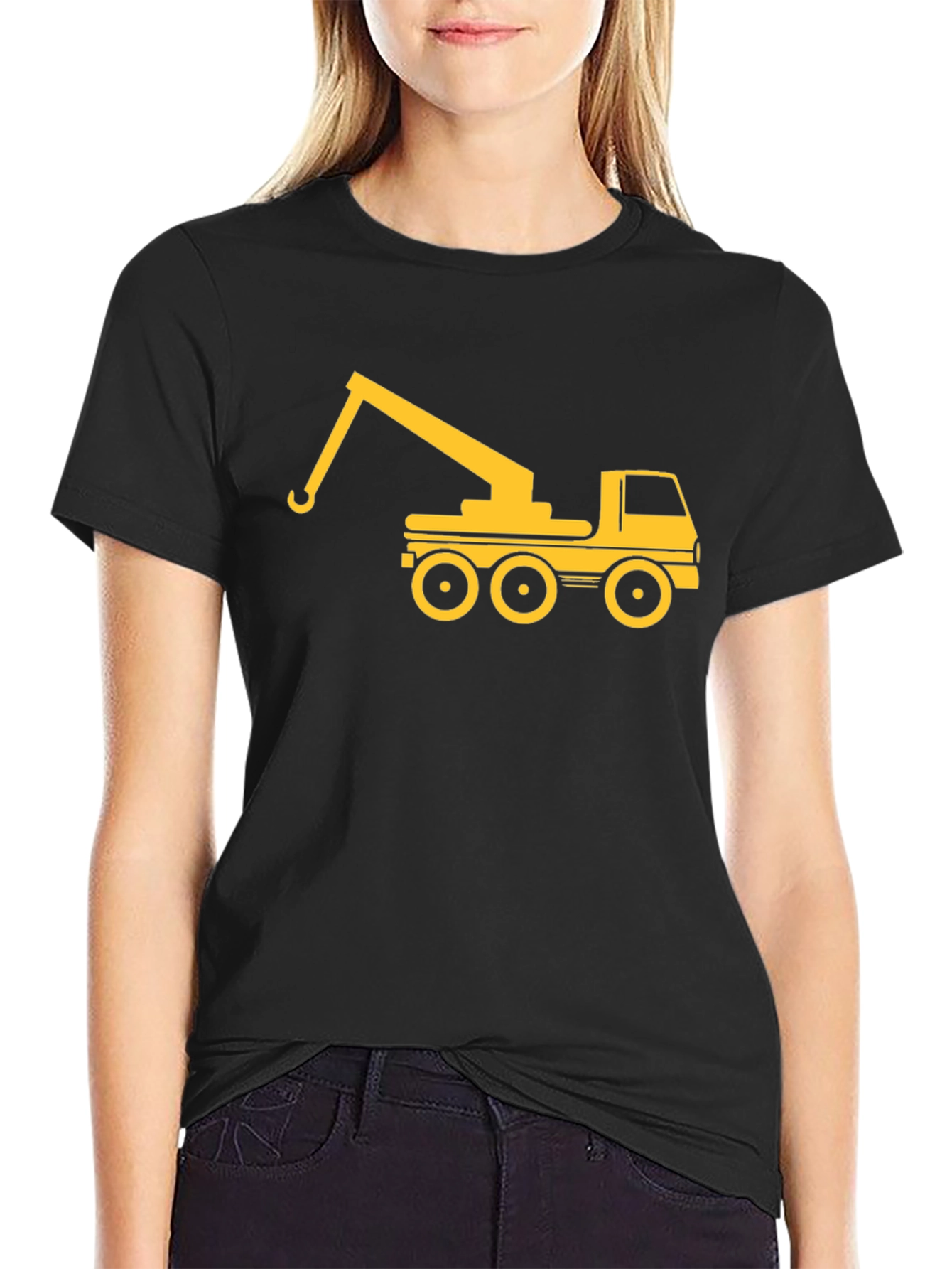 Crane Truck Graphic Tee - Black Cotton T-Shirt