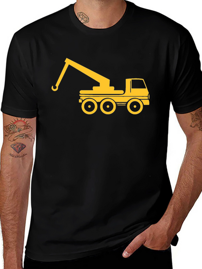 Crane Truck Graphic Tee - Black Cotton T-Shirt