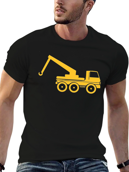 Crane Truck Graphic Tee - Black Cotton T-Shirt