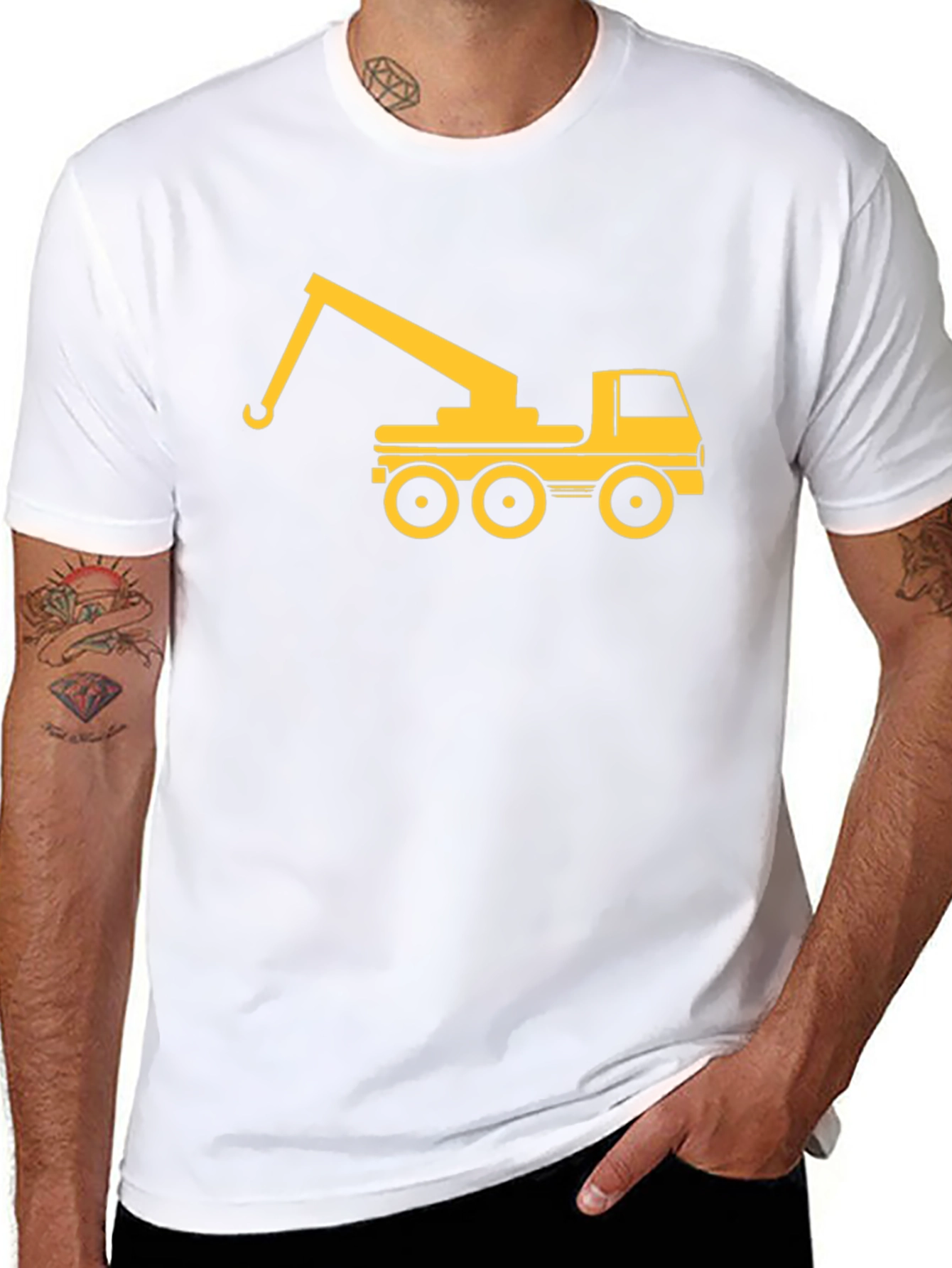Crane Truck Graphic Tee - Black Cotton T-Shirt