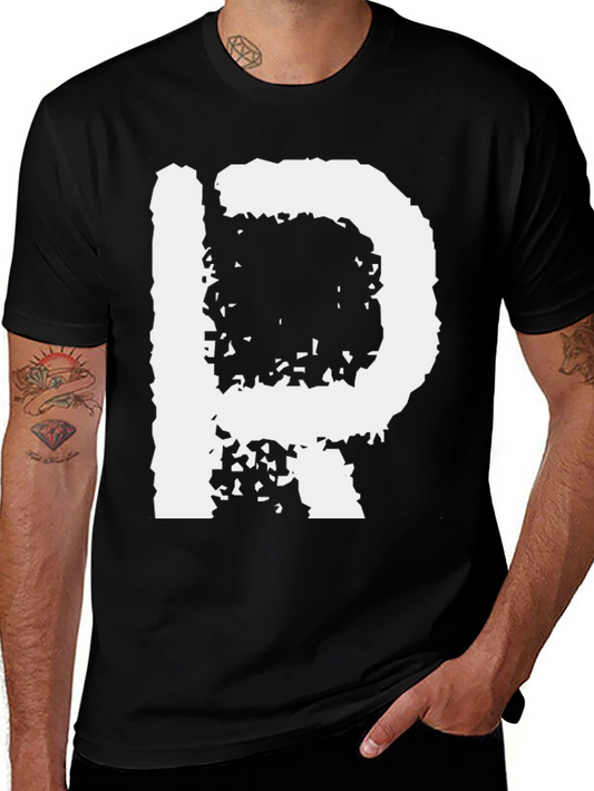 Abstract Letter P Graphic Tee - Black Cotton Casual Shirt