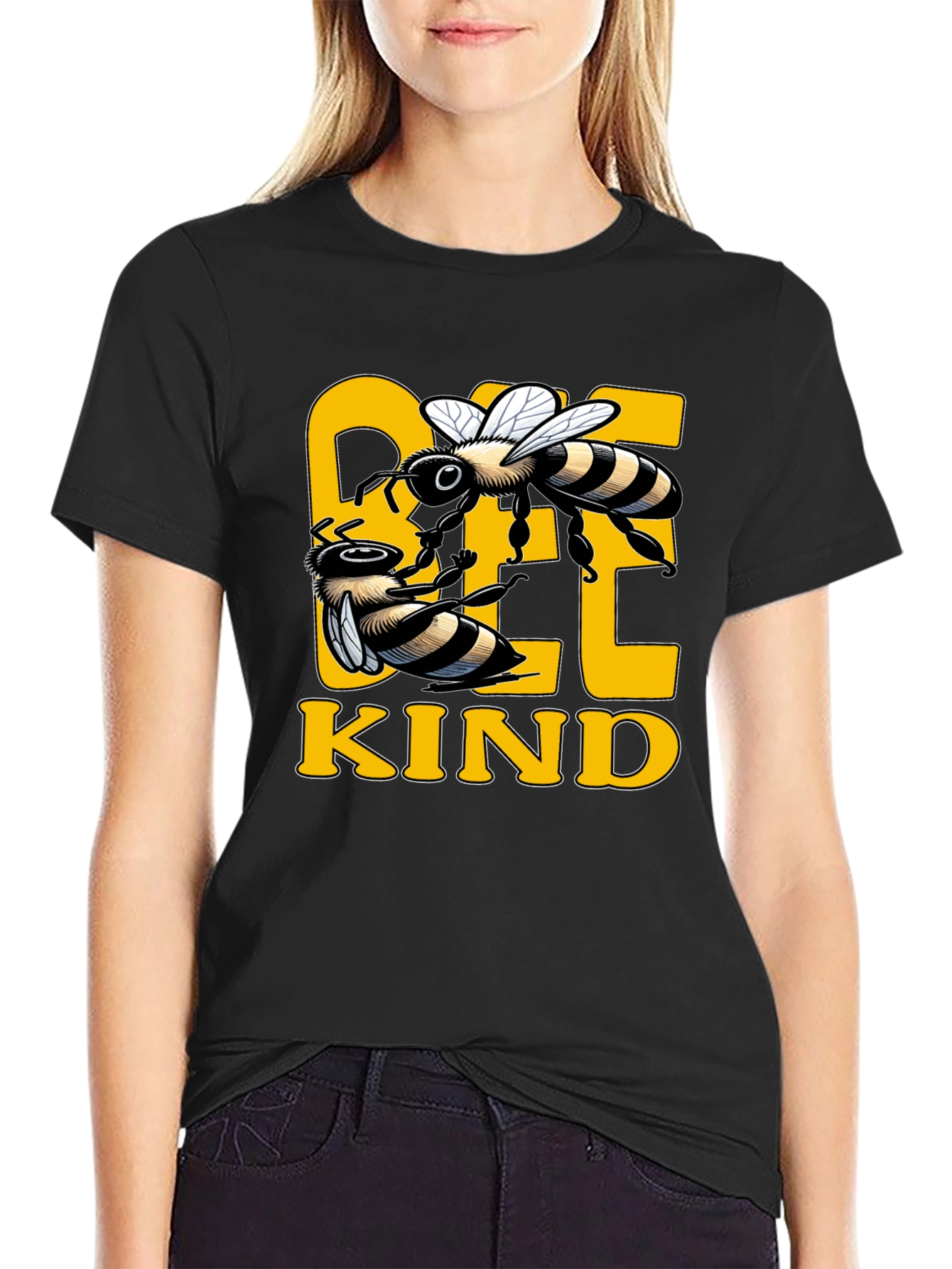 Bee Kind Graphic Tee - Black Cotton T-Shirt