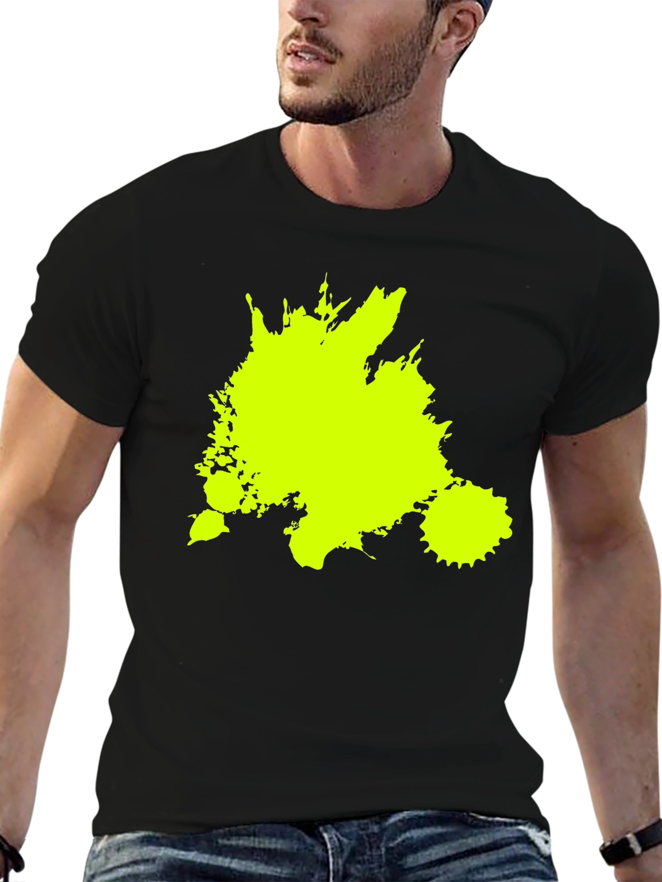 Neon Splatter Black Tee - Unique Graphic Print