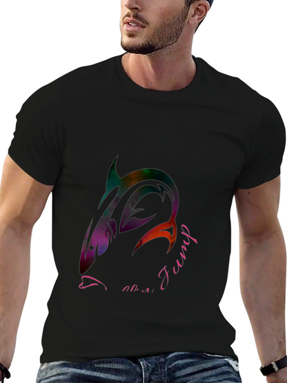Cool Shark Jump Graphic Black T-Shirt