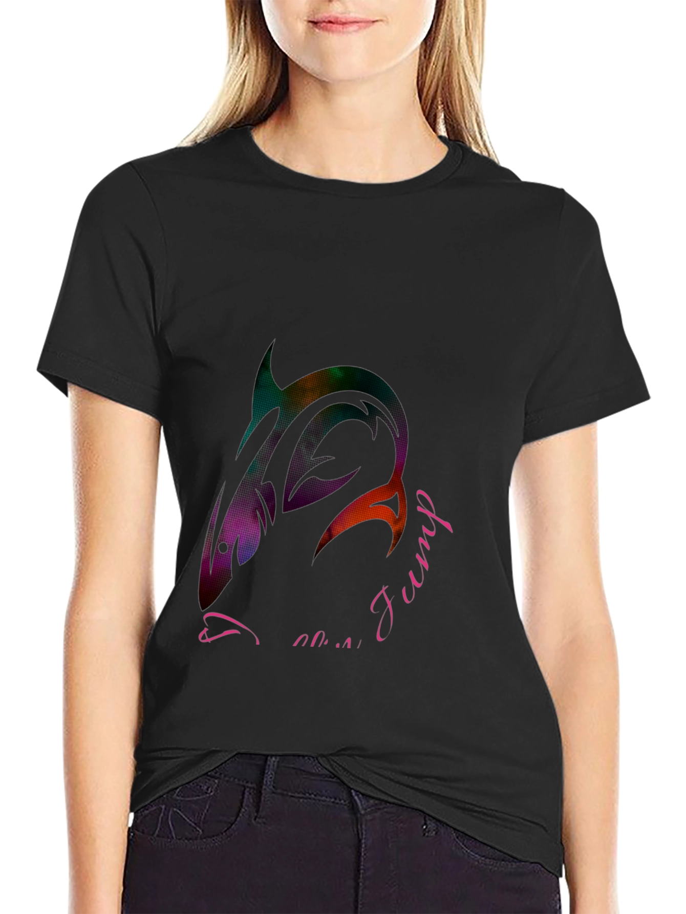 Cool Shark Jump Graphic Black T-Shirt