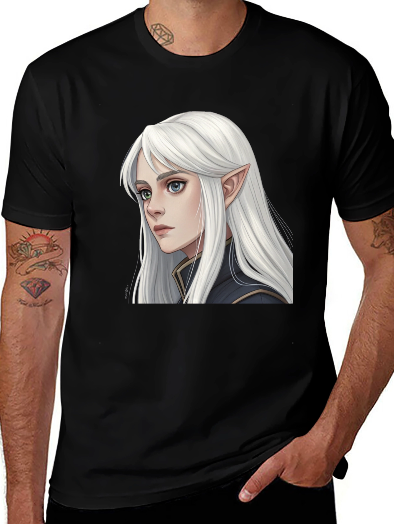 Elf Portrait Black T-Shirt