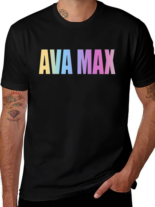 AVA MAX Rainbow Print Black T-Shirt