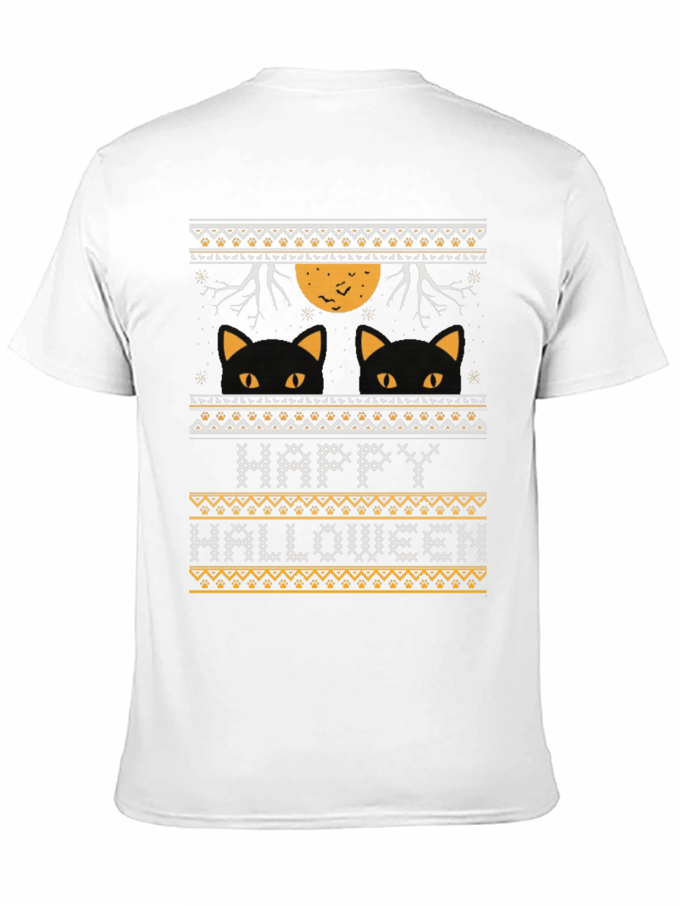 Happy Halloween Black Cat Ugly Sweater Style T-Shirt